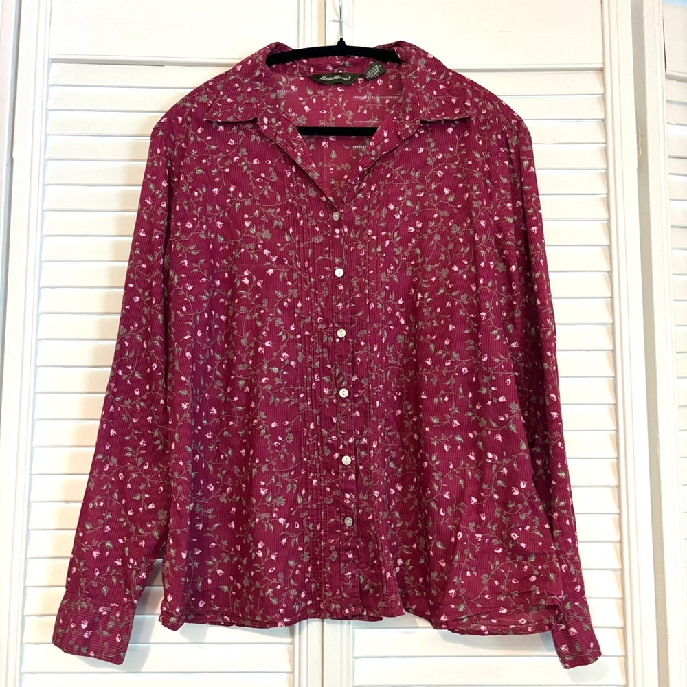 Eddie Bauer Burgundy Floral Button-Down Shirt